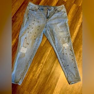 Lane Bryant Distressed Ankle Jeans w/ Pearl Detail- 20